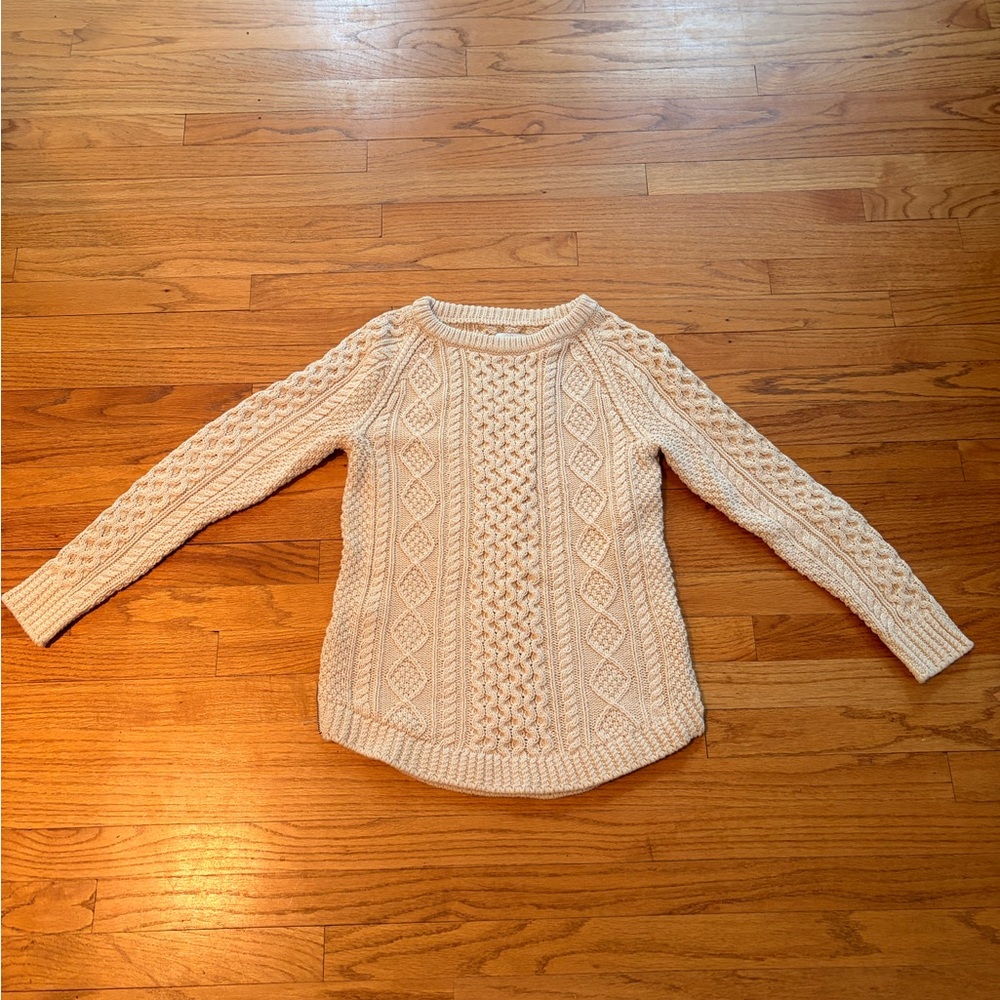 LL Bean Beige Cable Knit Sweater With Zip Up Sides